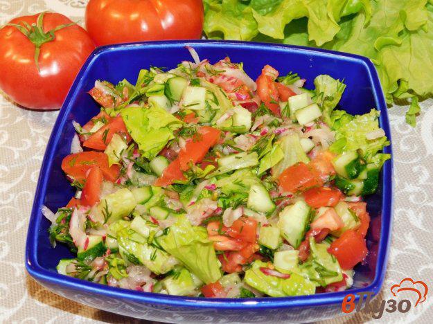 фото рецепта: Салат из редиски с огурцами и помидорами
