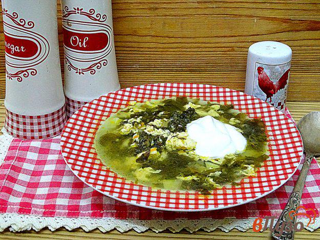 фото рецепта: Щавелевый суп со взбитыми яйцами и шпинатом