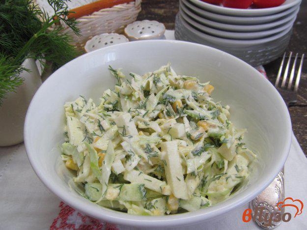 фото рецепта: Салат из молодой капусты с кукурузой яблоком и сельдереем