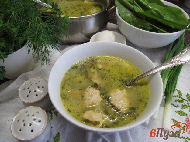 фото рецепта: Суп с куриными фрикадельками фасолью и щавелем