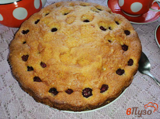 фото рецепта: Бисквитный пирог с малиной