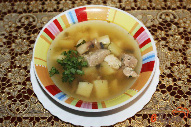 фото рецепта: Суп со свининой, грибами и кабачком