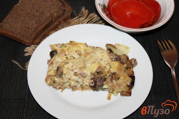 фото рецепта: Картофельная запеканка с фаршем, баклажаном и цветной капустой