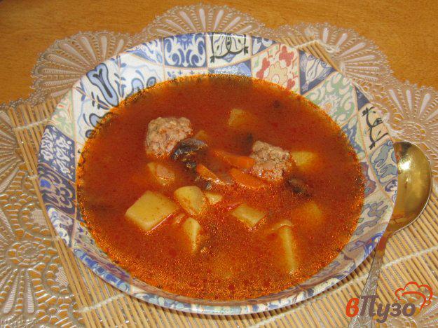 фото рецепта: Томатный суп с фрикадельками и грибами