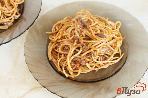 фото рецепта: Спагетти с телятиной, грибами и оливками