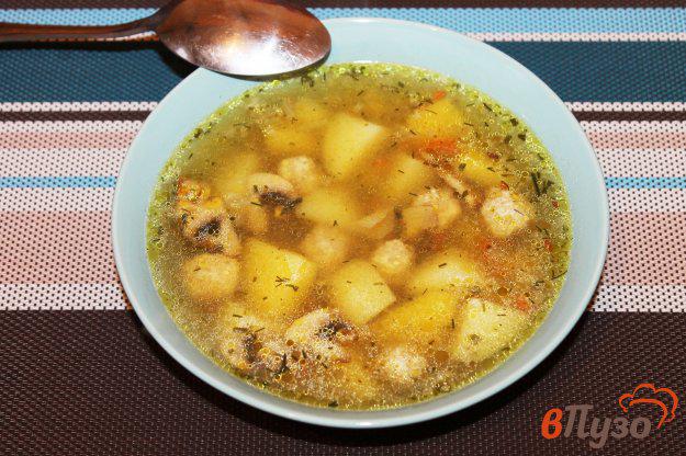фото рецепта: Суп с булгуром фрикадельками и грибами