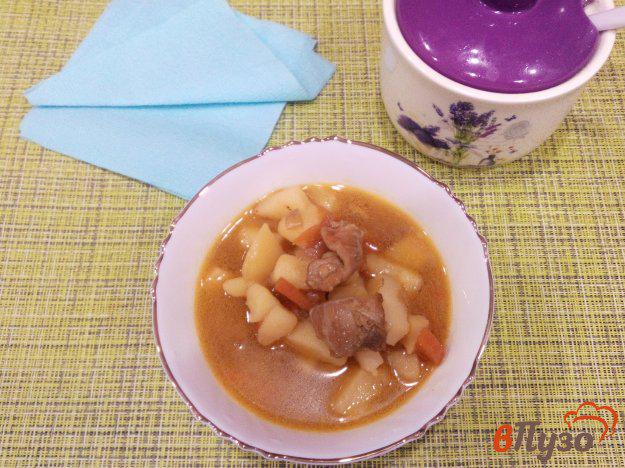 фото рецепта: Густой суп с куриным окорочком и соевым соусом