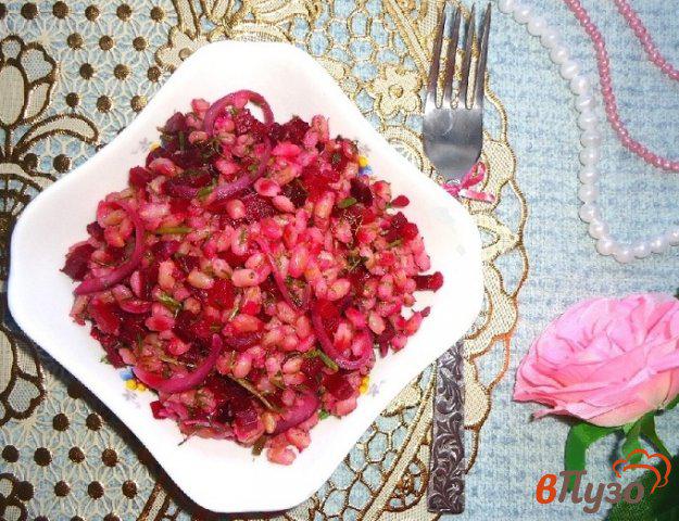 фото рецепта: Тёплый перловый салат с овощами «Розовый жемчуг»