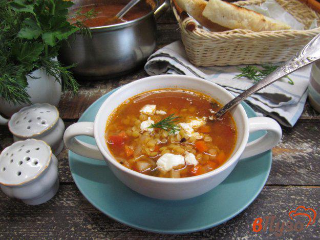 фото рецепта: Греческий суп из чечевицы с сыром фета