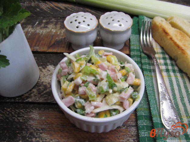 фото рецепта: Салат из копченой грудинки с луком-порей и сельдереем