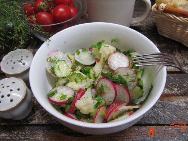 фото рецепта: Салат из цветной капусты с редисом и огурцом