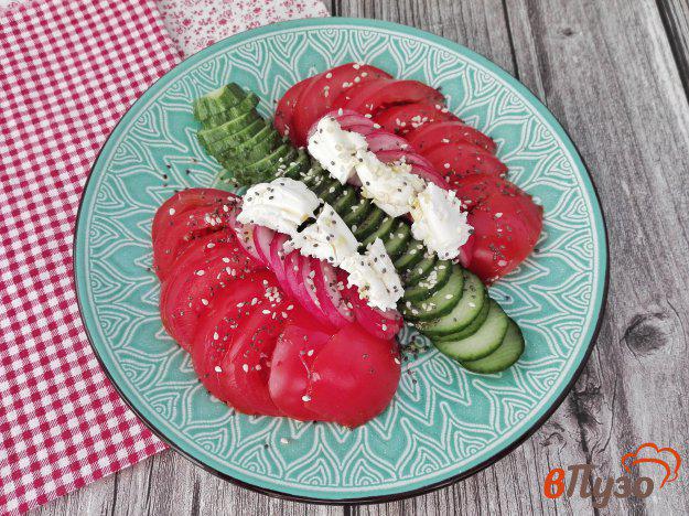 фото рецепта: Овощной салат с мягким творогом, кунжутом и семенами чиа