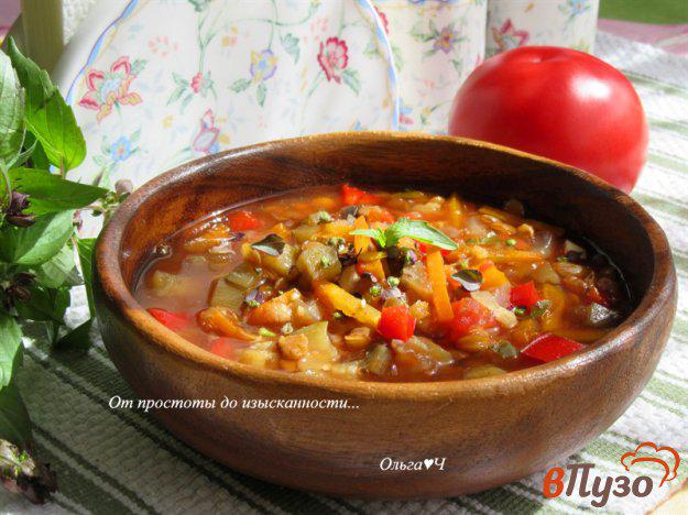 фото рецепта: Овощной суп с чечевицей и баклажаном