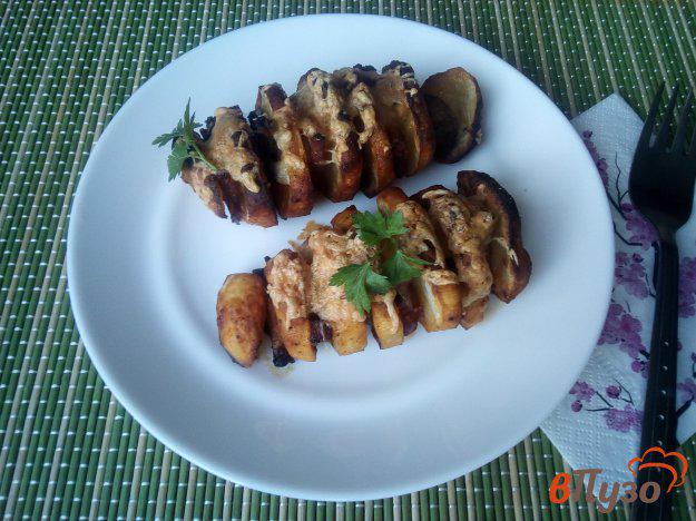 фото рецепта: Гармошка из картофеля с грибами и балыком