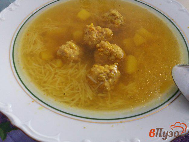 фото рецепта: Суп с фрикадельками и вермишелью на грибном бульоне