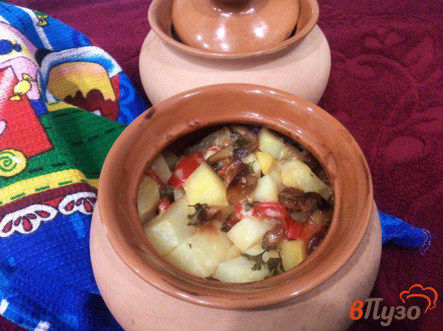 фото рецепта: Картофель с шампиньонами и петрушкой в горшках
