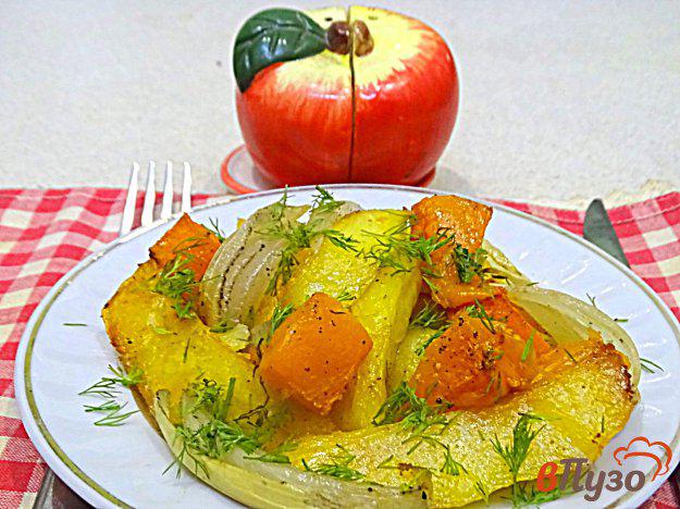 фото рецепта: Картофель, тыква и лук запеченные