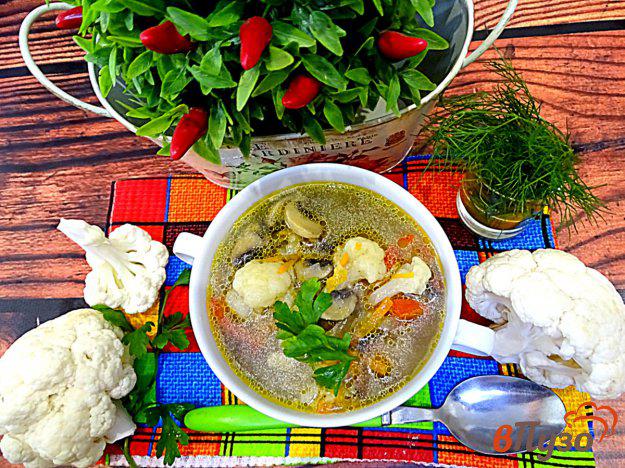 фото рецепта: Суп с чечевицей грибами и цветной капустой