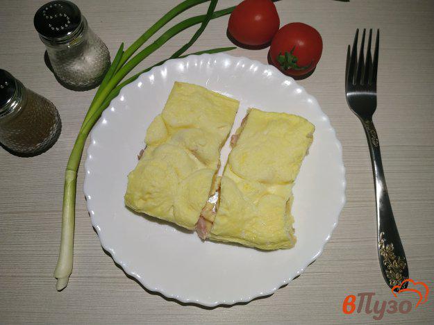 фото рецепта: Омлет с сыром и ветчиной на пару