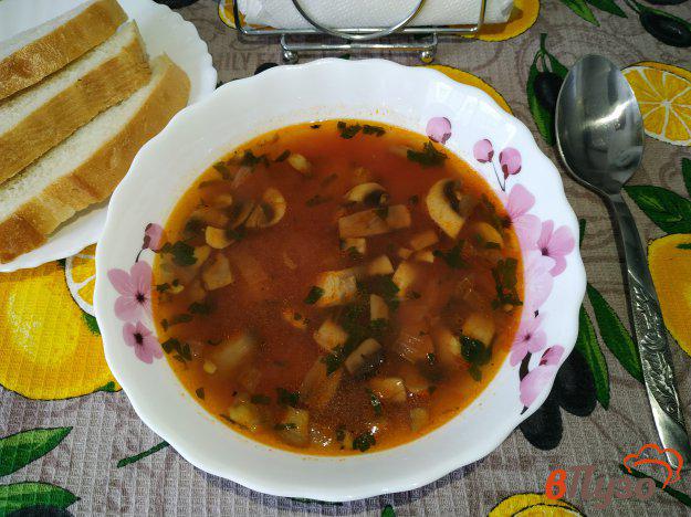 фото рецепта: Суп томатный с перловкой и грибами
