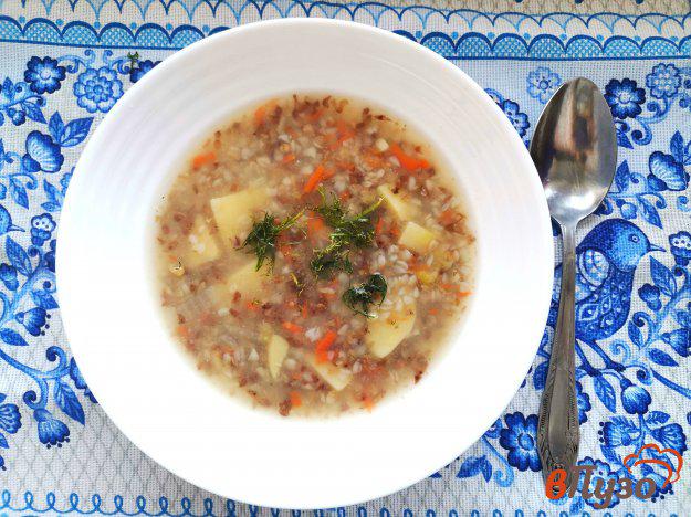 фото рецепта: Гречневый суп с курицей овощами и чесноком