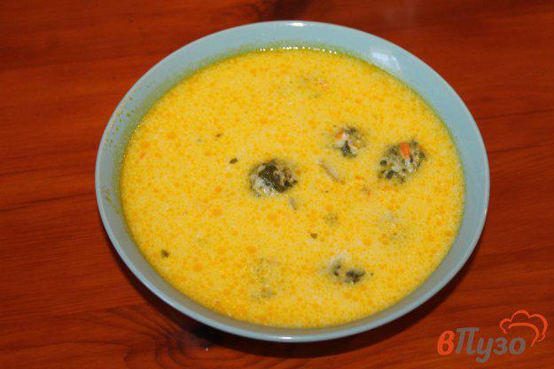 фото рецепта: Сливочный суп с сырно - шпинатными шариками