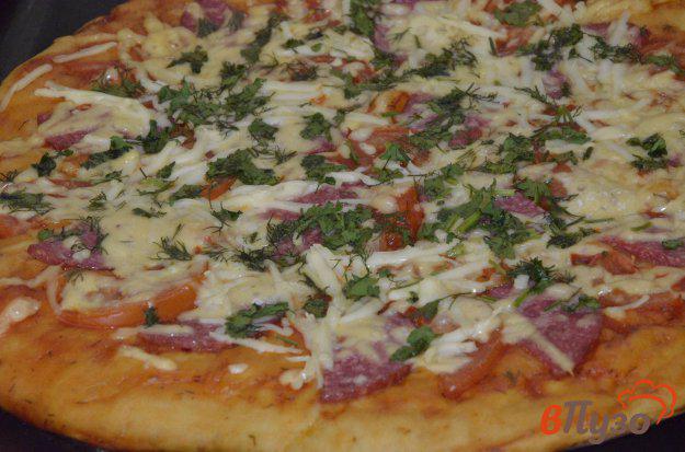 фото рецепта: Пицца на дрожжевом тесте с двумя видами сыра