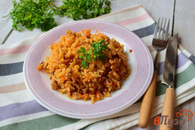 фото рецепта: Рис с фаршем на сковороде