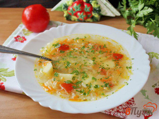 фото рецепта: Овощной суп с рисом и помидором