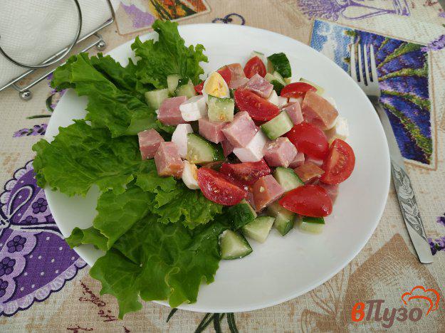 фото рецепта: Салат из огурцов помидор ветчины и сыра фета