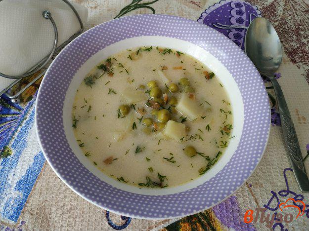 фото рецепта: Сырный суп с зелёным горошком