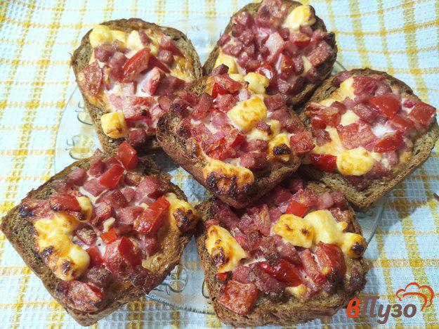 фото рецепта: Горячие бутерброды с колбасой плавленым сырком и помидором