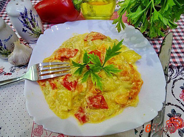 фото рецепта: Рагу из кабачков перца и помидоров со сметаной