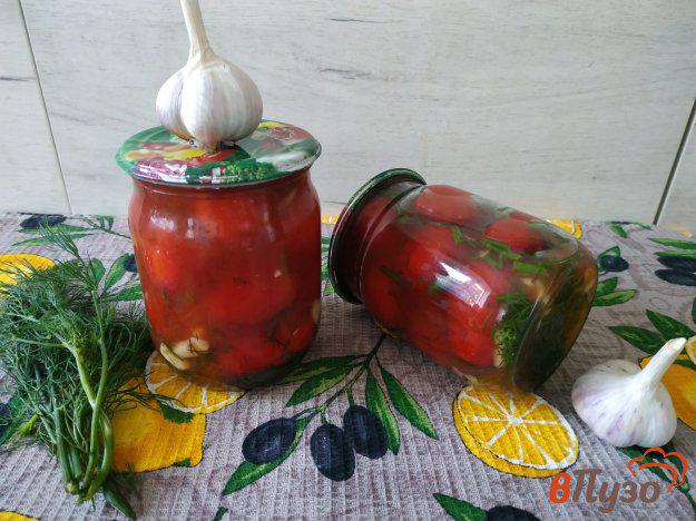 фото рецепта: Консервированные помидоры с чесноком кетчупом и укропом
