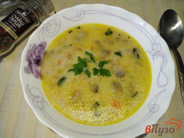 фото рецепта: Луковый суп с плавленым сыром и грибами