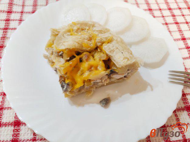фото рецепта: Открытый пирог с курицей грибами и картофелем