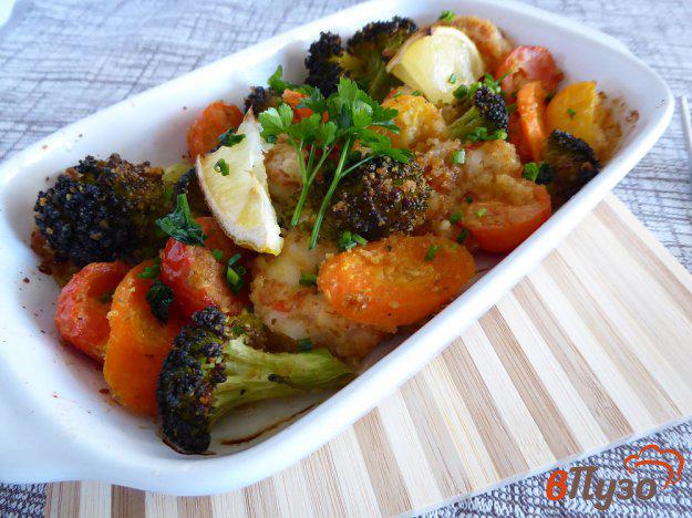 фото рецепта: Креветки с овощами запеченные в духовке
