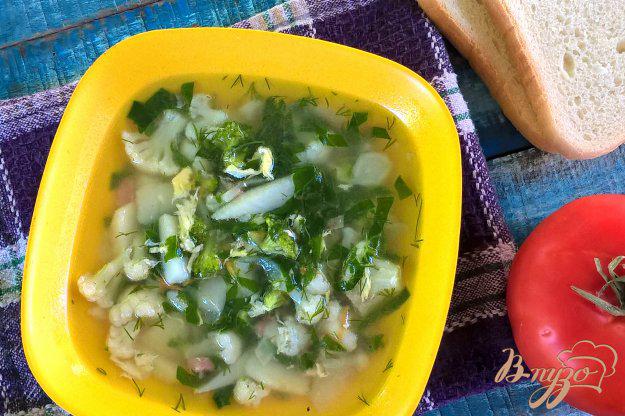 фото рецепта: Суп с колбасой, брокколи и цветной капустой