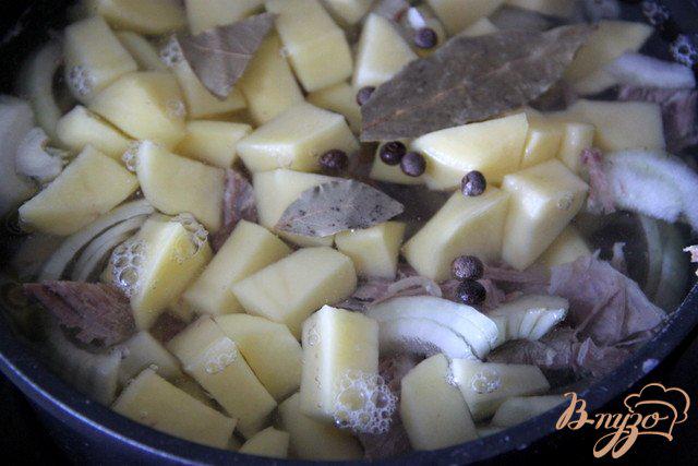 Фото приготовление рецепта: Жаркое из  картофеля, варенного мяса в сливочном соусе шаг №2