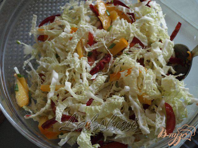 Фото приготовление рецепта: Салат из савойской капусты с хурмой и перепелиными яйцами шаг №3