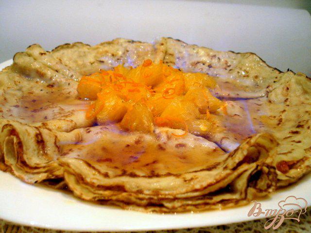 Фото приготовление рецепта: Блины фламбе с апельсиновым джемом шаг №6