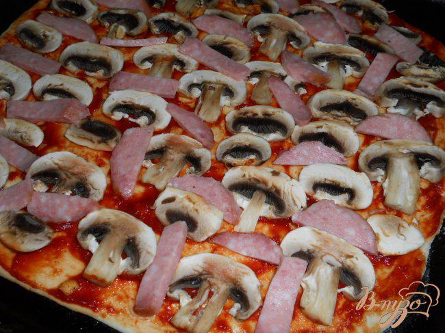 Фото приготовление рецепта: Пицца с колбасой и грибами шаг №3