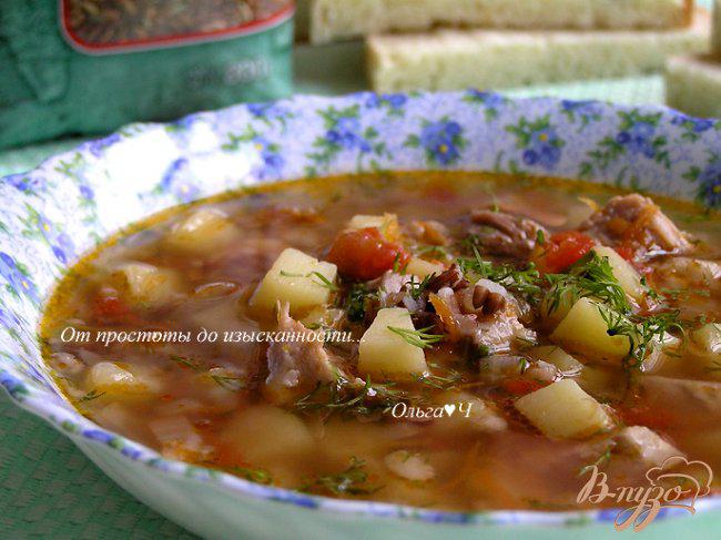 Фото приготовление рецепта: Томатный суп со свининой и рисом «Рубин» шаг №12