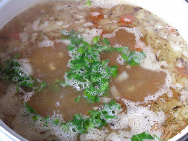 Фото приготовление рецепта: Суп из свинины с зеленой гречкой и томатами шаг №11
