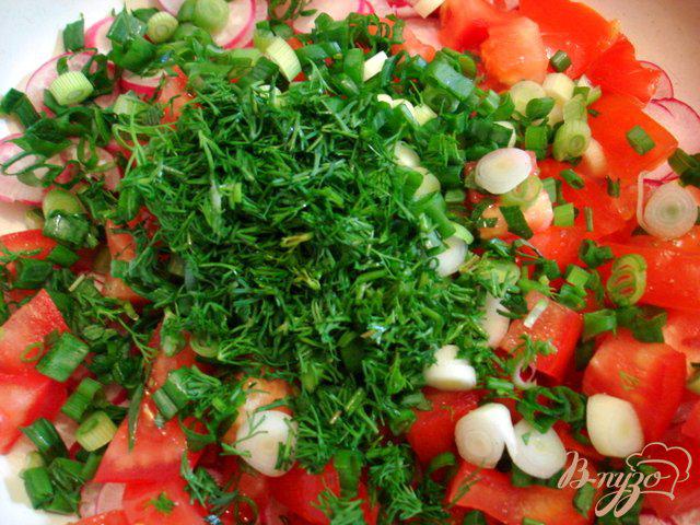 Фото приготовление рецепта: Салат из редиса, помидоров и мяты шаг №6
