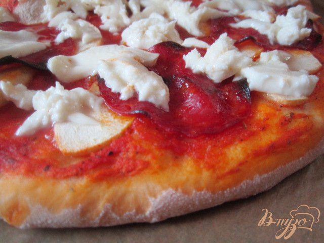 Фото приготовление рецепта: Пицца с чоризо , яблоком и моцареллой шаг №7