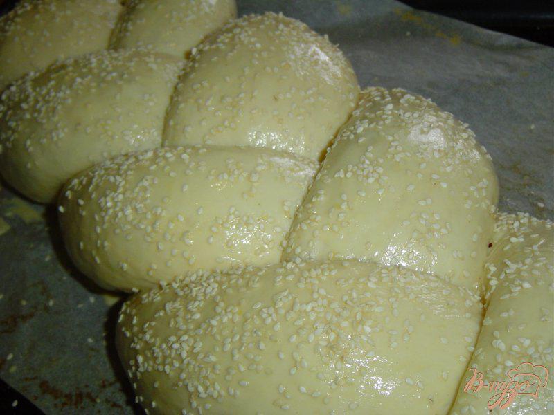 Фото приготовление рецепта: Пирог-коса с тремя начинками шаг №12