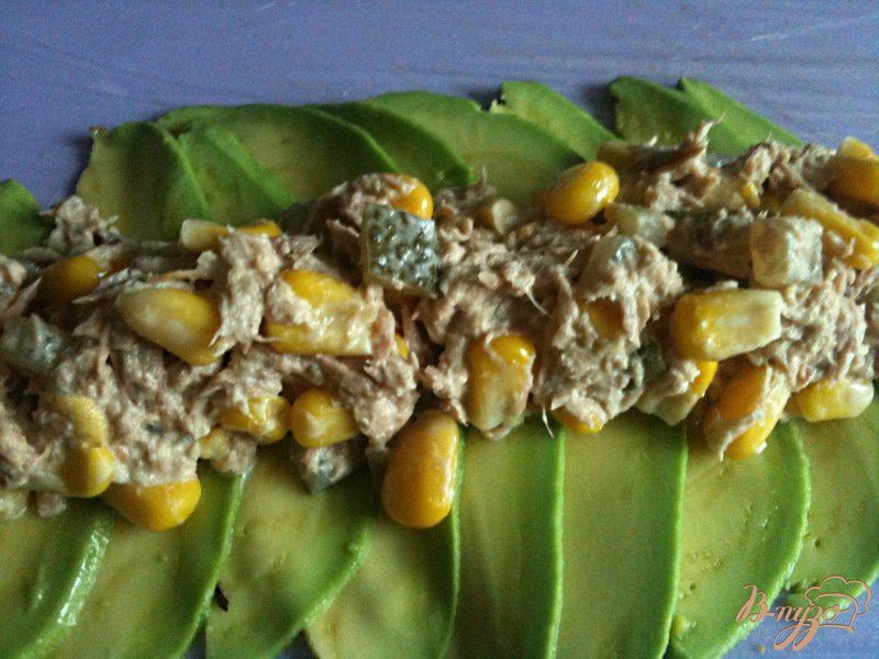 Фото приготовление рецепта: Рулетики из авокадо с салатом из тунца шаг №3