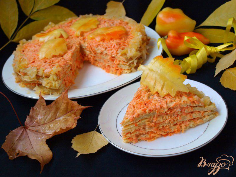 Фото приготовление рецепта: Картофельный торт с морковно-сырной прослойкой шаг №7