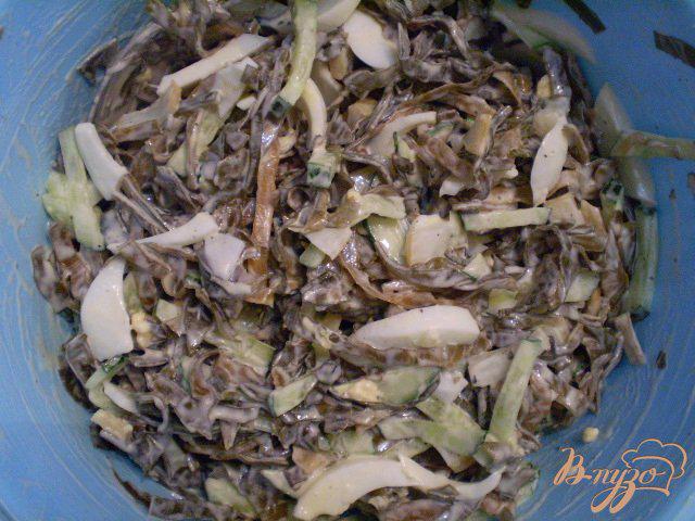 Фото приготовление рецепта: Салат из морской капусты, кальмара и огурца шаг №3